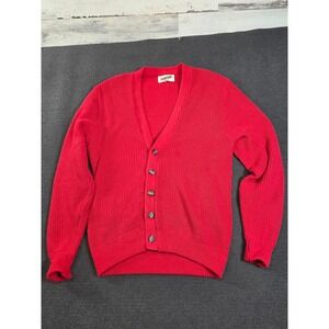 Puritan Cardigan Sweater Womens Medium Red Cotton Shaker Knit V-Neck